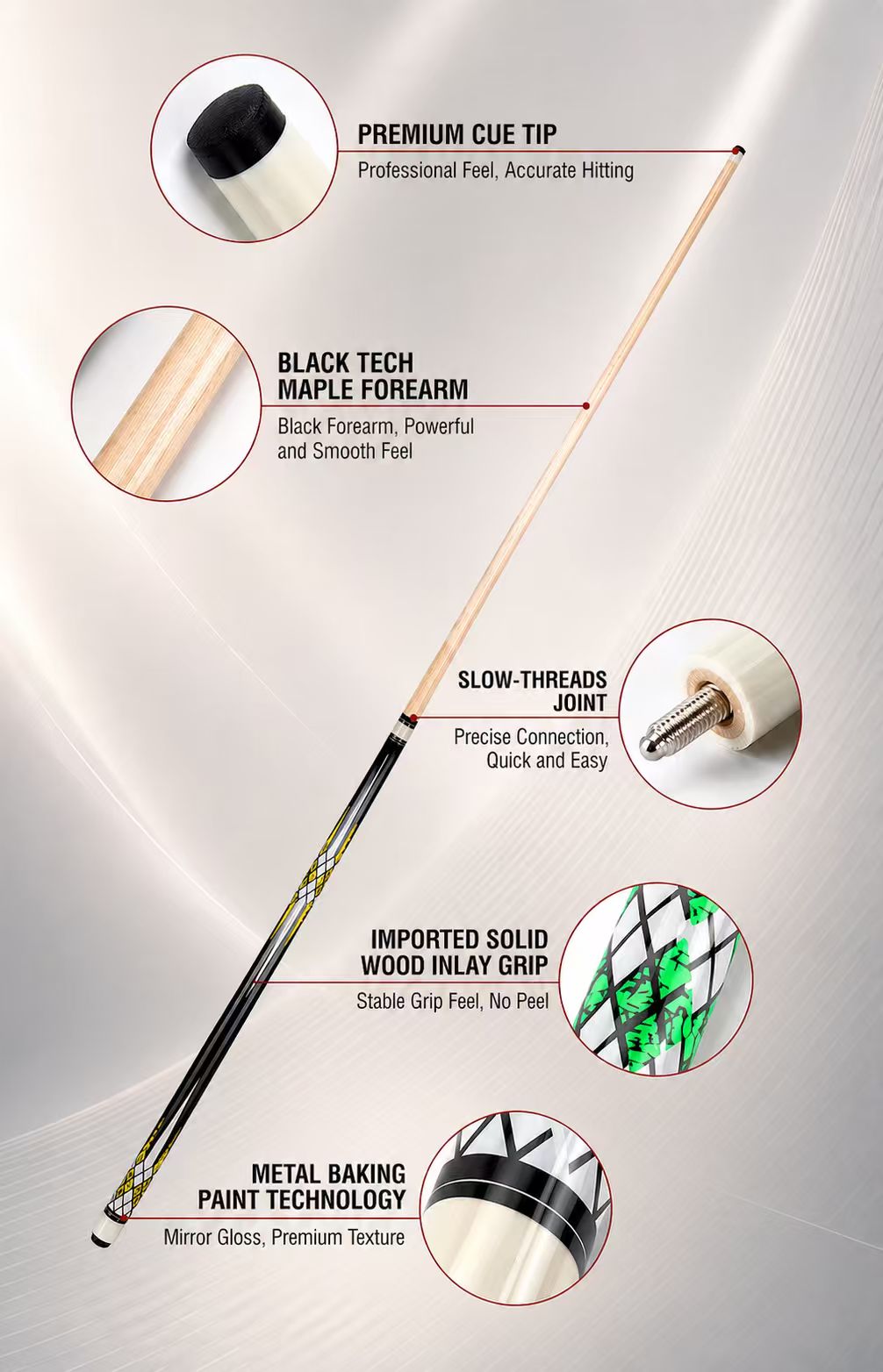 uniwave UT02 solid wood pool cue details