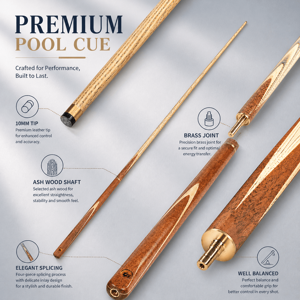 Uniwave UA05 North American Ash Wood Shaft Small Tip pool cue